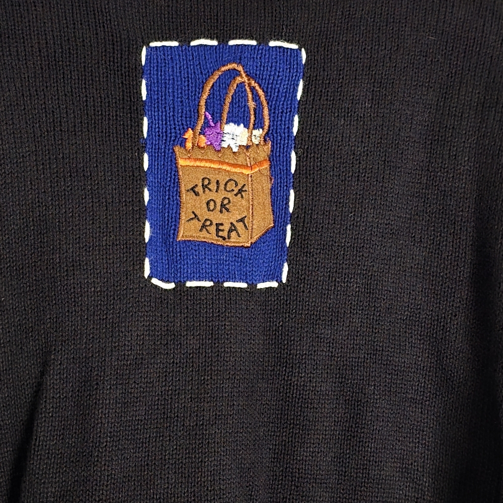 Hampshire Studio Boo Black Halloween Patchwork Cardigan Sweater - Picture 3 of 5